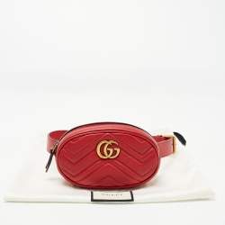 Pre Owned Gucci Red Matelassé Leather GG Marmont Belt Bag