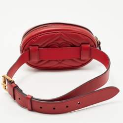 Pre Owned Gucci Red Matelassé Leather GG Marmont Belt Bag