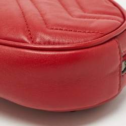 Pre Owned Gucci Red Matelassé Leather GG Marmont Belt Bag