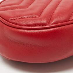 Pre Owned Gucci Red Matelassé Leather GG Marmont Belt Bag
