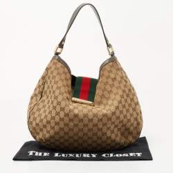 Pre Owned Gucci Beige/Ebony GG Canvas Medium New Ladies Web Hobo