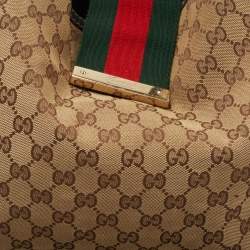 Pre Owned Gucci Beige/Ebony GG Canvas Medium New Ladies Web Hobo