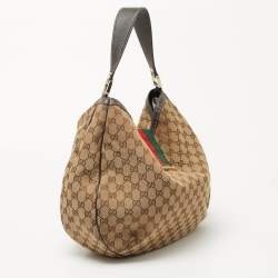 Pre Owned Gucci Beige/Ebony GG Canvas Medium New Ladies Web Hobo