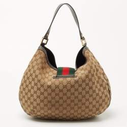 Pre Owned Gucci Beige/Ebony GG Canvas Medium New Ladies Web Hobo