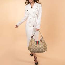 Pre Owned Gucci Beige/Ebony GG Canvas Medium New Ladies Web Hobo