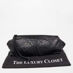Pre Owned Gucci Black Ostrich Pleated Long Clutch