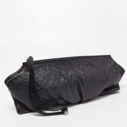 Pre Owned Gucci Black Ostrich Pleated Long Clutch