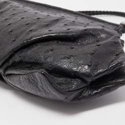 Pre Owned Gucci Black Ostrich Pleated Long Clutch