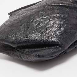 Pre Owned Gucci Black Ostrich Pleated Long Clutch