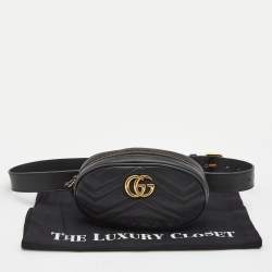Pre Owned Gucci Black Matelassé Leather GG Marmont Belt Bag