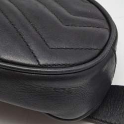 Pre Owned Gucci Black Matelassé Leather GG Marmont Belt Bag