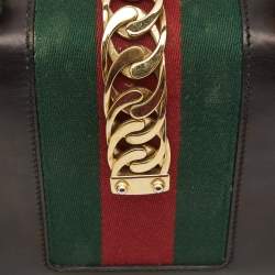 Pre Owned Gucci Black Leather Mini Sylvie Top Handle Bag