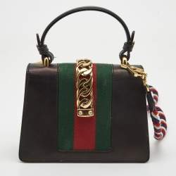 Pre Owned Gucci Black Leather Mini Sylvie Top Handle Bag