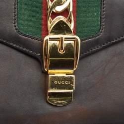 Pre Owned Gucci Black Leather Mini Sylvie Top Handle Bag