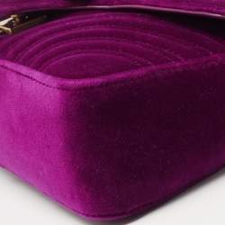 Pre Owned Gucci Magenta Matelassé Velvet Small GG Marmont Shoulder Bag