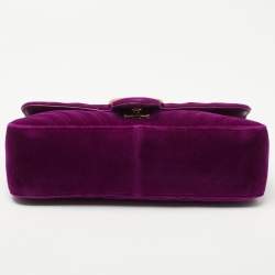 Pre Owned Gucci Magenta Matelassé Velvet Small GG Marmont Shoulder Bag