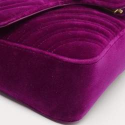 Pre Owned Gucci Magenta Matelassé Velvet Small GG Marmont Shoulder Bag