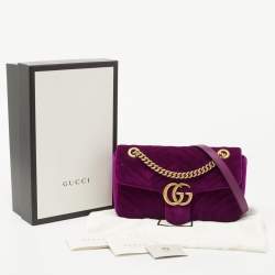 Pre Owned Gucci Magenta Matelassé Velvet Small GG Marmont Shoulder Bag