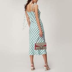 Pre Owned Gucci Beige/Red GG Supreme Canvas and Suede Small Dionysus Shoulder Bag