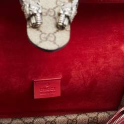 Pre Owned Gucci Beige/Red GG Supreme Canvas and Suede Small Dionysus Shoulder Bag