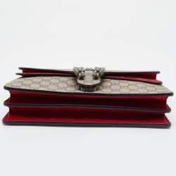 Pre Owned Gucci Beige/Red GG Supreme Canvas and Suede Small Dionysus Shoulder Bag