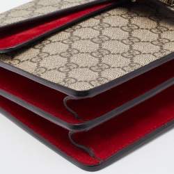 Pre Owned Gucci Beige/Red GG Supreme Canvas and Suede Small Dionysus Shoulder Bag