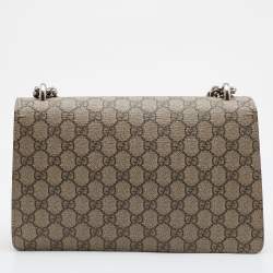 Pre Owned Gucci Beige/Red GG Supreme Canvas and Suede Small Dionysus Shoulder Bag