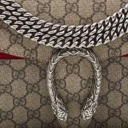 Pre Owned Gucci Beige/Red GG Supreme Canvas and Suede Small Dionysus Shoulder Bag