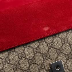 Pre Owned Gucci Beige/Red GG Supreme Canvas and Suede Small Dionysus Shoulder Bag