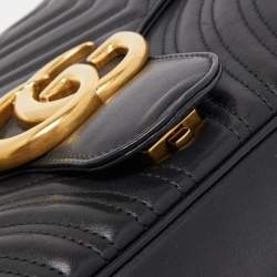 Pre Owned Gucci Black Matelassé Leather Medium GG Marmont Shoulder Bag