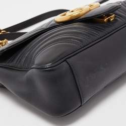 Pre Owned Gucci Black Matelassé Leather Medium GG Marmont Shoulder Bag
