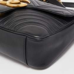 Pre Owned Gucci Black Matelassé Leather Medium GG Marmont Shoulder Bag