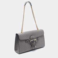 Pre Owned Gucci Grey Microguccissima Leather Medium Emily Shoulder Bag
