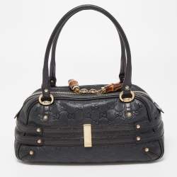 Pre Owned Gucci Black Leather Guccissima Horsebit Wave Boston Bag