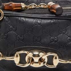 Pre Owned Gucci Black Leather Guccissima Horsebit Wave Boston Bag