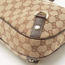 Pre Owned Gucci Brown/Beige GG Canvas and Leather Medium Abbey D-Ring Hobo