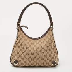 Pre Owned Gucci Brown/Beige GG Canvas and Leather Medium Abbey D-Ring Hobo