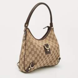 Pre Owned Gucci Brown/Beige GG Canvas and Leather Medium Abbey D-Ring Hobo