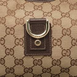 Pre Owned Gucci Brown/Beige GG Canvas and Leather Medium Abbey D-Ring Hobo