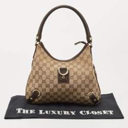 Pre Owned Gucci Brown/Beige GG Canvas and Leather Medium Abbey D-Ring Hobo