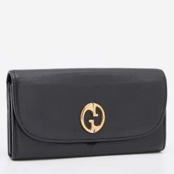 Gucci Black Leather 1973 Flap Continental Wallet