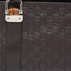 Gucci Dark Brown Guccissima Leather Bamboo Bar Tote