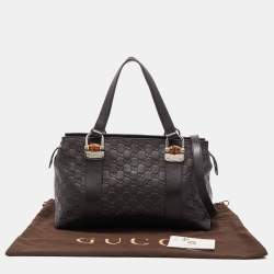 Gucci Dark Brown Guccissima Leather Bamboo Bar Tote