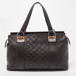 Gucci Dark Brown Guccissima Leather Bamboo Bar Tote