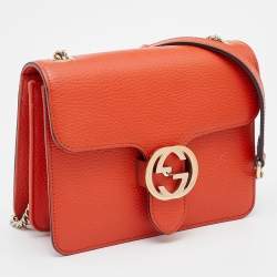 Pre Owned Gucci Orange Leather Dollar Interlocking G Crossbody Bag
