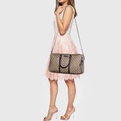 Pre Owned Gucci Beige/Brown GG Supreme Canvas and Leather Carry-On Duffle Bag