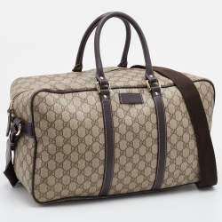 Pre Owned Gucci Beige/Brown GG Supreme Canvas and Leather Carry-On Duffle Bag