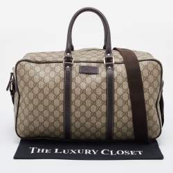 Pre Owned Gucci Beige/Brown GG Supreme Canvas and Leather Carry-On Duffle Bag