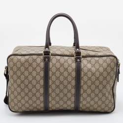 Pre Owned Gucci Beige/Brown GG Supreme Canvas and Leather Carry-On Duffle Bag