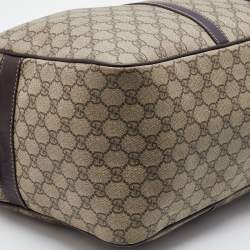 Pre Owned Gucci Beige/Brown GG Supreme Canvas and Leather Carry-On Duffle Bag